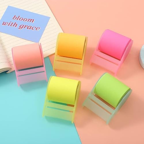 Sticky Notes Tape, Self-Stick Full Adhesive Roll Notes with Tape Dispenser, Tear The Different Sizes You Need 4 Tape Holders + 4 Replaceable Rolls, 4 Colors (5 Rolls + 5 Holders)