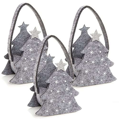 Logbuch-Verlag 3 kleine Weihnachten Geschenktaschen grau silberfarben Verpackung Geschenke Filztasche zum Befüllen 14 cm