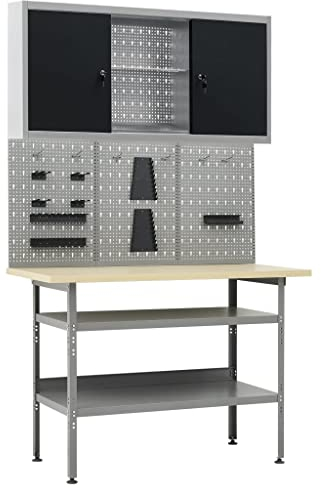 Werkbank mit 3 Werkzeugwänden und 1 Wandschrank, Yongdu Werktisch, Arbeitstisch, Schweißtisch, Maschinenuntergestell, Werkzeugbank Spanntisch