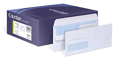 Columbian #10 Security Envelopes, 500 Pack, Double Window Self Seal Envelopes for Invoices, QuickBooks Checks and Business Mailings, 4-1/8 x 9-1/2 Inches, Durable 24 lb White Paper