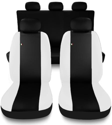 Susy Shop Coprisedili Auto Compatibili Per Panda, Set Fodere Anteriori Posteriori,Schienale Posteriore Diviso 50 e 50, Lavorazione MADE IN ITALY (Nero/Bianco)