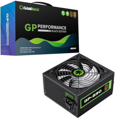 GameMax GP-Series 850W 80 Plus Bronze Power Supply - 850W GameMax GP-Series GP-850, Fully Wired, Single Rail, 140mm Fan, ATX PSU | Black