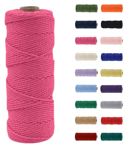 MORAINJAY 2mm Hilo de Macramé 100% Algodón,100m Rojo Rosa Cuerda para Manualidades,19 Colores Más,Cordón para DIY,Decoración y Regalos