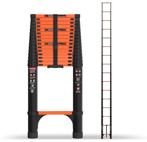 SINMEIRUN 20.3 FT Telescoping Ladder, Aluminum Extension Ladder, 330 lbs Load Capacity, Multi-Purpose Collapsible Ladder for Home and Work; Orange