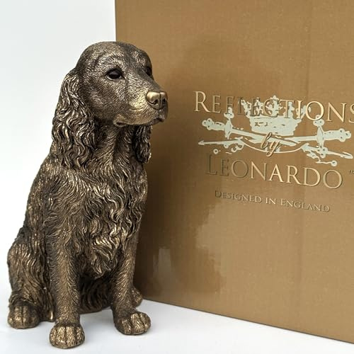 Animal Crackers Figura de Spaniel de la gama Leonardo Reflections Bronzed, resina de peso pesado con efecto bronce realista, en caja dorada de git, altura 16,5 cm