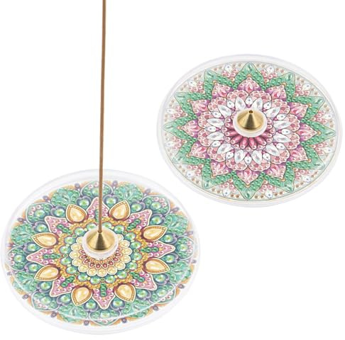 DCIDBEI Confezione da 2 Diamond Painting Vassoi per Incenso 10cm Dipingere con i Numeri Porta Incenso Ciotola per Offerte Bruciatore di Incenso Portacandele Ciotola per Incenso Vassoio Mandala