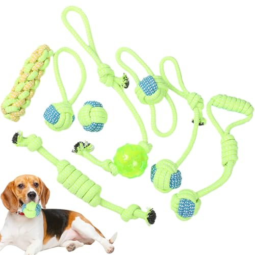 Amesor Jouet à Tirer pour Chien,8 Pièces Coton Interactif Mâchouilleur - Jouets À Mâcher pour Chien - pour Voyage Plage Piscine Parc Chambre Jardin Intérieur Extérieur Temps Familial Rassemblement