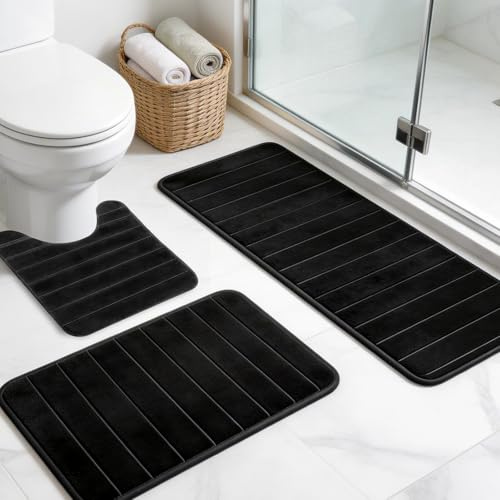 Zourglow Juego de 3 Alfombras de Baño, Alfombrilla Baño Antideslizantes
