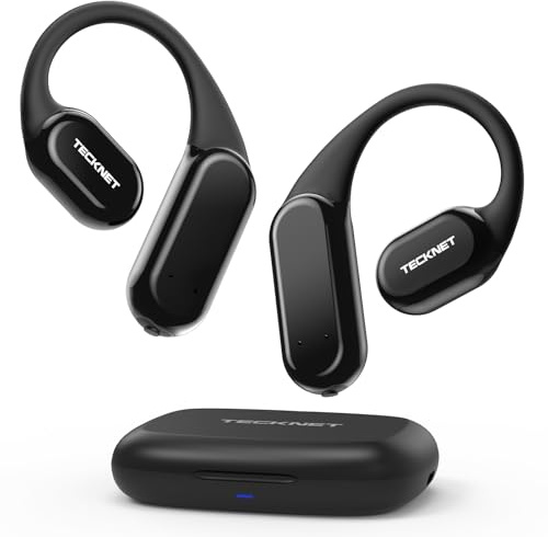 TECKNET Kabellose Open-Ear-Kopfhörer, Kopfhörer Kabellos Bluetooth, Knochenschall Ohrbügel, IP68 Wasserdicht, 60 Stunden Spielzeit und Schnellladung, Sport Kopfhörer mit iOS & Android & Windows