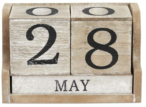 Wooden Perpetual Block Calendar for Desk, Wood Month Date Display Blocks for Teachers, Students, Classroom, Rustic Farmhouse Office Decor, Desk Accessories (5 x 4 In)