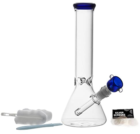 Bong in vetro da 26 cm, per tubo dell'acqua da 14,5 mm, con filtro filtrante e adattatore per ciotola downstem (blu)