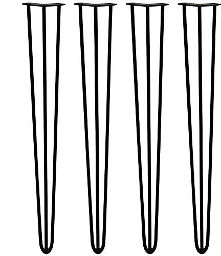 4x Haarnadel Tischbeine Tischkufen Tischgestell mit Dreifachstab inklusive Freie Bodenschoner für Kaffeetisch, Tisch und Schreibtisch, Schwarz (71cm)