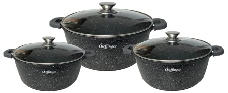 Cheffinger Köksredskap set i 6 delar 32/36/40 cm kastrull induktion gjuten aluminium kastrullset marmor 32/36/40 cm
