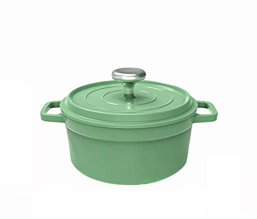 Cocotte légère en fonte d'aluminium de 4,5 litres avec couvercle et double poignée, résistante à la chaleur, antiadhésive pour soupe, nouilles, cocottes (vert)