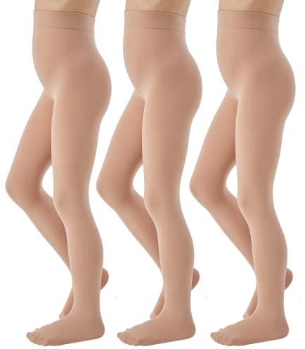 MANZI 3 Pairs Ballet Tights Girls Footed Dance Tights for Kids Student School Performance Training Ultra-Soft Age 4-6(Natural,M)