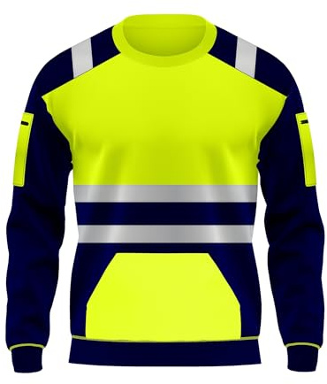 trending babz High Visibility Hi Viz Crew Neck Fleece Sweatshirts Security Work Soft Warm Cosy Fleece Tops M Yellow Navy