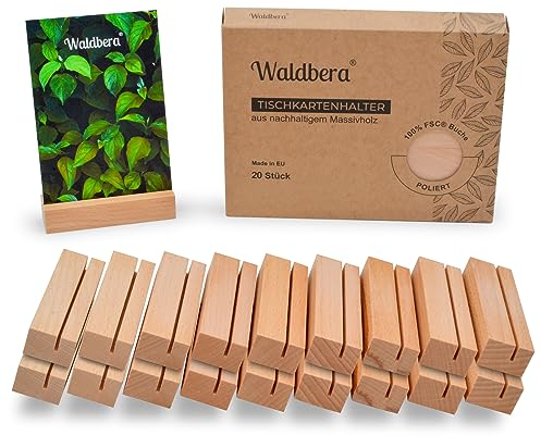 Waldbera 20Stk. Tischkartenhalter aus FSC® EU-Buchenholz - Kartenhalter Holz als Kartenständer, Fotohalter, Postkartenhalter & Menükartenhalter - Holzständer Natur