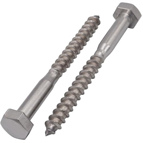 SKIR'CO (10 pz) Tornillos para madera con cabeza hexagonal de acero inoxidable M10 x 100 mm, tornillos de entrenador DIN 571, tornillos hexagonales