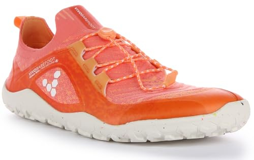 VIVOBAREFOOT Primus Trail Knit FG - Zapatillas deportivas para hombre (ultraligeras), diseño de caña alta, equilibrio y movilidad, Rojo de noche naranja en zigzag Sunset Chevron, 46 EU
