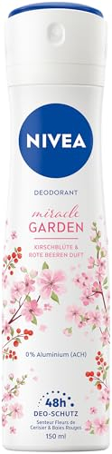 NIVEA Miracle Garden Deo Spray, zuverlässiges Deo ohne Aluminium (ACH) mit Duft nach Kirschblüte & roten Beeren, Deodorant mit 48h Schutz und sanfter Formel (150 ml)