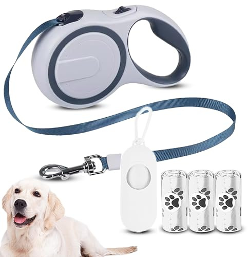 COZYPETS Correa Perro Extensible de 5 Metros – Correa Retráctil para Perros de hasta 30 Kg con Asa Ergonómica, 3 Bolsas para Caca y Dispensador, Ideal para Adiestramiento y Paseos (Azul, 5metros)