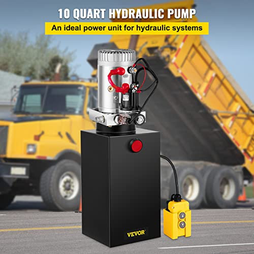 VEVOR Pompe Hydraulique 12 V 10 L Pompe Hydraulique Remorque Simple Effet Réservoir en Métal 22 MPa Démarrage Rapide Débit d'Huile Rapide Aucune Fuite Remorque Élévateur à Ciseaux Vérin Hydraulique
