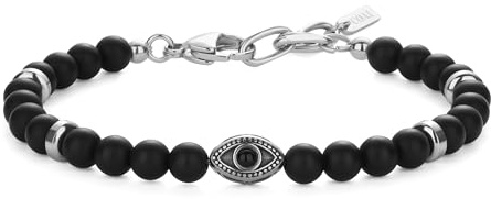 COAI Bracciale da Uomo con Amuleto Portafortuna Occhio Turco e Perline di Onice Opaco, Bracciale Onice Opaco con Charm Malocchio da Uomo