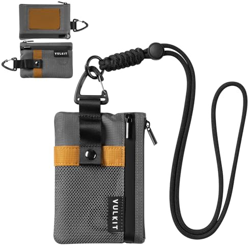 VULKIT Portafogli piccolo Minimalistico con Finestra Identificativa, Porta carte di credito con Blocco RFID Portafoglio impermeabile con cerniera (Grigio)