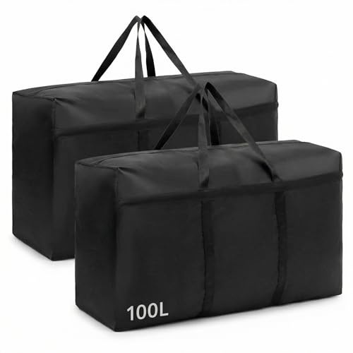 QWORK® 2 Pack 100L bolsa almacenaje ropa con cremalleras, bolsas de tela Oxford impermeables para ropa, ropa de cama y más, 80 * 45 * 25cm