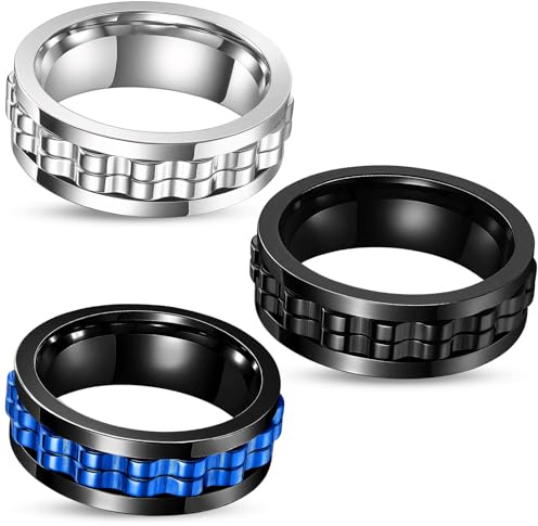 JBLJDWD 3PCS Fidget Ring, Mens Ring, Daily Focus and Personal Style with Rotating Design, Premium Materials and Adjustable Fit
