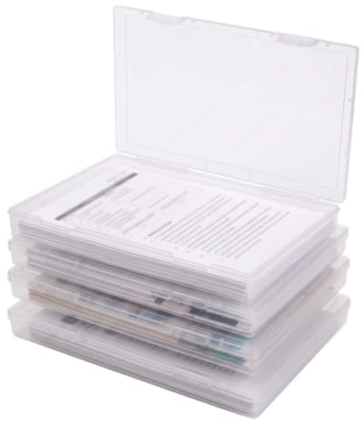 4 stycken dokumentlådor Transparent, 30,6 x 22,4 x 2,3 cm, dokumentlåda Stapelbar, bärbar arkivlåda, dokumentlåda plast, transparent arrangör, lämplig för förvaring av böcker och dokument