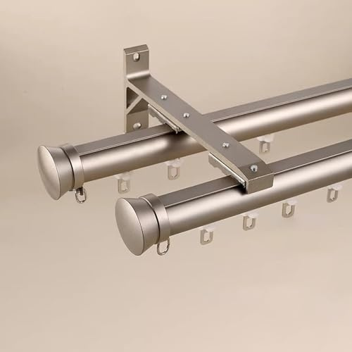 Heavy-Du Dubbelradig glidspårsystem – 100–600 cm väggmonterade tysta aluminiumskenor för grå skenor – 1,5 m (4,9 fot) perfekt för heminredning och fönsterbehandlingar