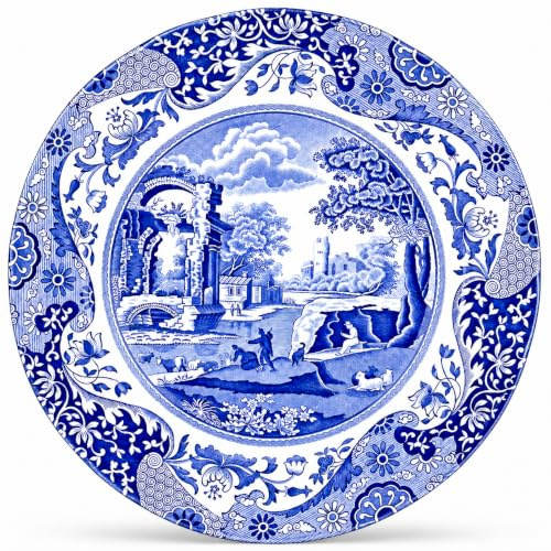 Spode Blue Italian 10.5-Inch Decorative Dining Tray - Porcelain Underplate with Refined Border Design - Elegant Blue & White Serving Accent for Table Settings, Displays, Parties