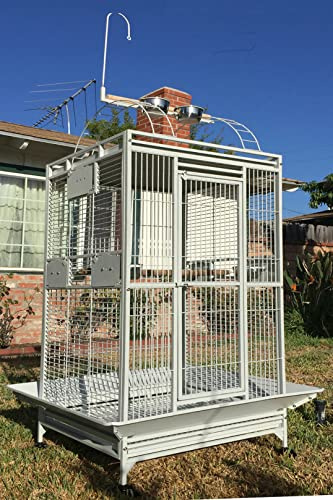 Extra Large Castle PlayTop Parrot Cage 32 W x 23 L x 66 H for Large Size Macaws Cockatoos African Grey Amazon (White Vein)