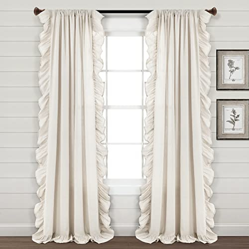 Lush Decor Linen Ruffle Window Curtain Panel (Single Panel), 84 L x 54 W, White