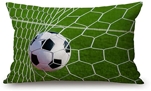 Solekla Soccer Football in Goal Net Cotton Linen Decorative Throw Pillow Case Cushion Cover Pillowcase for Couch Sofa Bed,12 X 20 Inches Jcp156