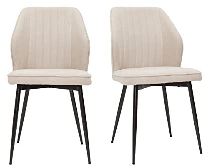 Miliboo Chaises Design en Tissu Effet Velours Beige et métal Noir (Lot de 2) FANETTE
