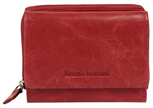 bruno banani Geldbörse Echt Leder Damen | RFID-Schutz, 4 Kartenfächer, kompaktes Portemonnaie, 1 Münzfach mit umlaufendem Reißverschluss, praktische Fächeraufteilung rot | 021753