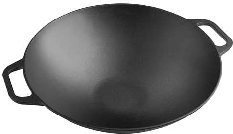 Victoria Wok Induction Enameled Cast Iron 35.5 cm Suitable for Fire, Barbecue, Oven, Ceramic Hob, Gas, Cast Iron Skillet, Toxic Free Without PTFE and PFOA