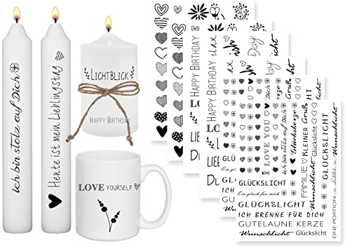 Sugeru 6 PCS Kerzentattoo (200+ Muster),Wassertransferdruck |wasserschiebefolie kerzen | Kerzenfolie | kerzenaufkleber sticker |Kerzen dekorieren | Sprüche,Lieblingsmensch,Happy Birthday(Mix-A-neu)