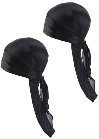 PUOKOTUL 2pcs Durag Turban Headwraps de cola larga para niños, unisex de seda con gorro de bandas, anchas, correas para niños