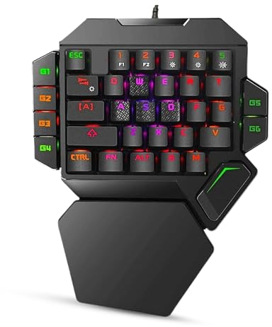 Gugxiom Single Hand Gaming Keyboard, Typewriter Style Mechanical Gaming Keyboard, 35 Keys One-Handed Keyboard RGB Blacklight Mechanical Keyboard, Small and Portable with Macro Definition F