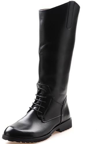 ANUFER Hommes Habillé Sous le Genou Bout Pointu Bottes de Chevalier Cuir Microfibre Fermeture éclair Arrière Bottes d'équitation Noir SD5A1102 EU41.5