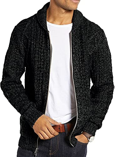 Runcati Cardigan en Tricot à Manches Longues pour Homme avec Motif tressé, Fermeture éclair, pour Chemise et t-Shirt