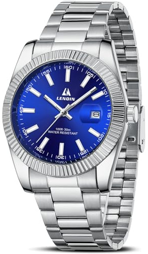LN LENQIN Montre Homme Montres en Acier Inoxydable pour Hommes Montres-Bracelets pour Hommes étanches Montre à Quartz analogique