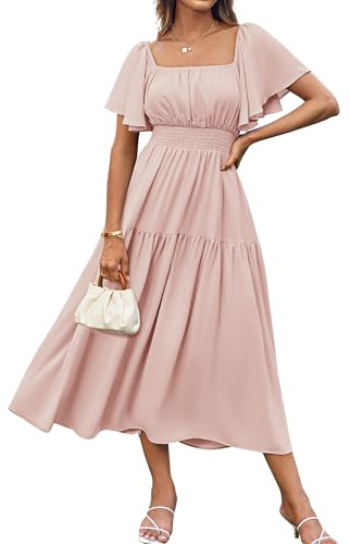 GRACE KARIN Women's Elegant Summer Chiffon Dresses Short Sleeve Long Dress