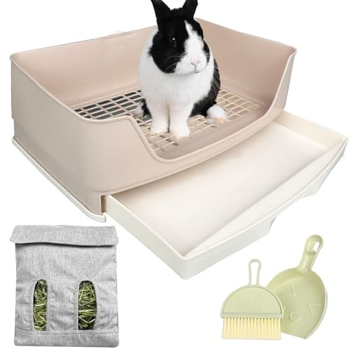 Oleisert Large Rabbit Litter Box Bunny Litter Box, Potty Training for Rabbits Litter Pan with Drawer, Rabbit Bedding Toilet for Adult Guinea Pig, Ferret, Bunny and Other Animals (Brown)