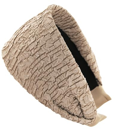 axy Breiter Haarreif aus Crinkle Stoff Wunderschön Damen Stirnband Haarschmuck Haarreifen Hairband HR14C (Beige, Extra breit)