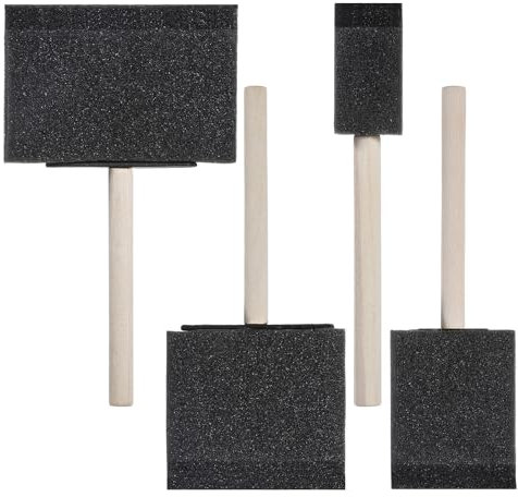 Lnngub 4 Pcs Foam Paint Brushes,4 Sizes Sponge Paint Brush with Wooden Handle Small Foam Brush Black Sponge Brushes for Painting Staining and DIY Crafts(1, 2, 3, 4)