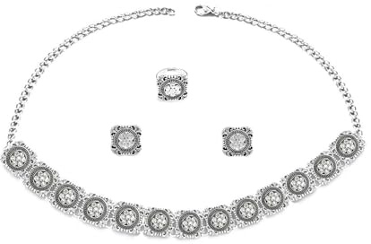 Collana Choker etnica indiana ossidata con orecchini anello set bohemien stile bollywood in cristallo per matrimonio sera quotidiano compleanno natale tradizione gioielli donna, Réglable, Metallo